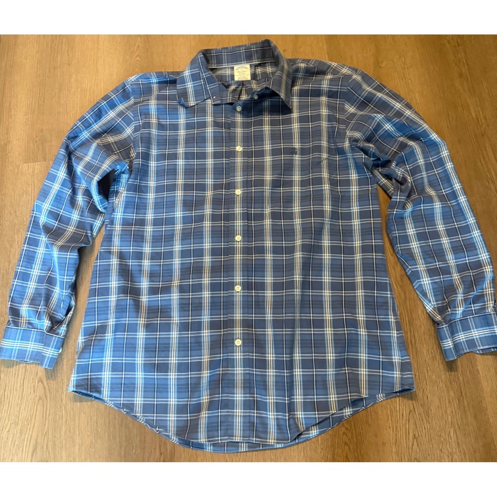 Brooks Brothers Regent Fit Blue Plaid Non-Iron Supima Cotton Shirt Mens XL